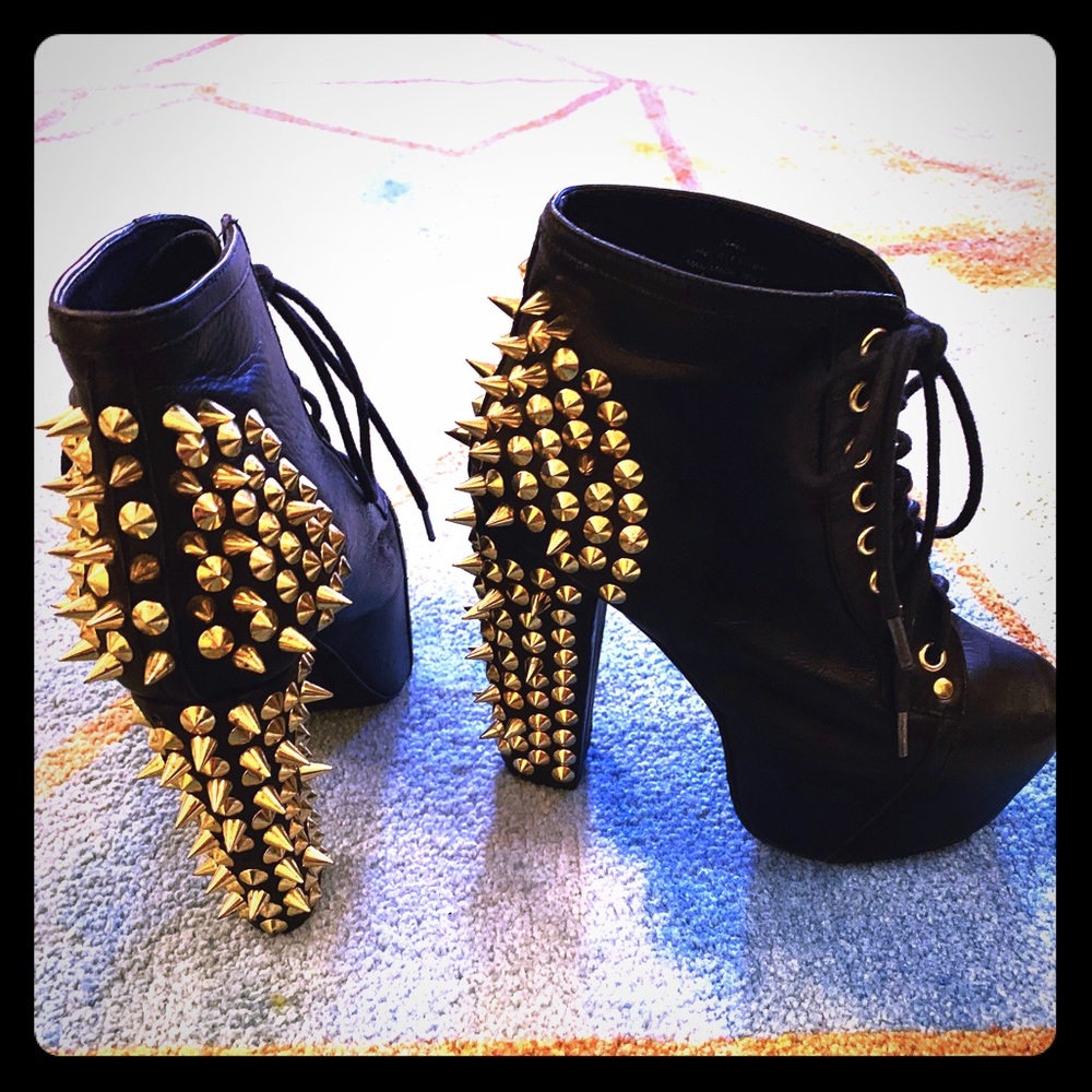 Jeffrey Campbell spiked black leather boots